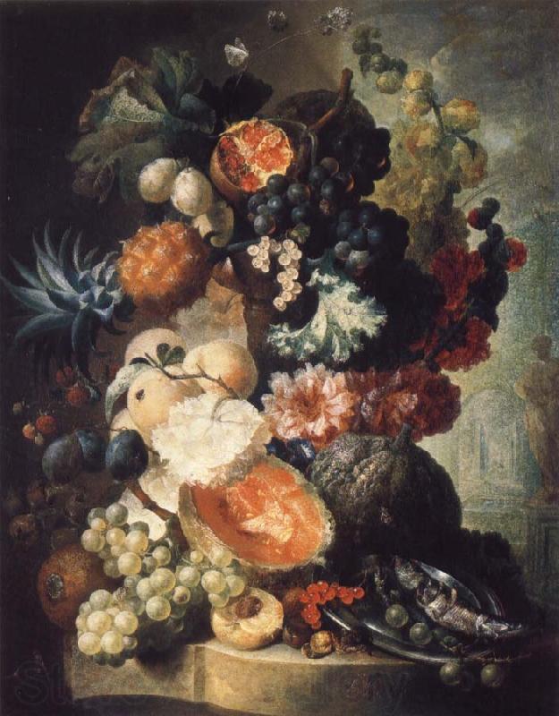 Jan van Os Fruit,Flwers and a Fish Germany oil painting art